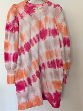 Goodthreads Tie-Dye Puff Sleeve Sweatshirt Dress - Pink & Orange Women's M